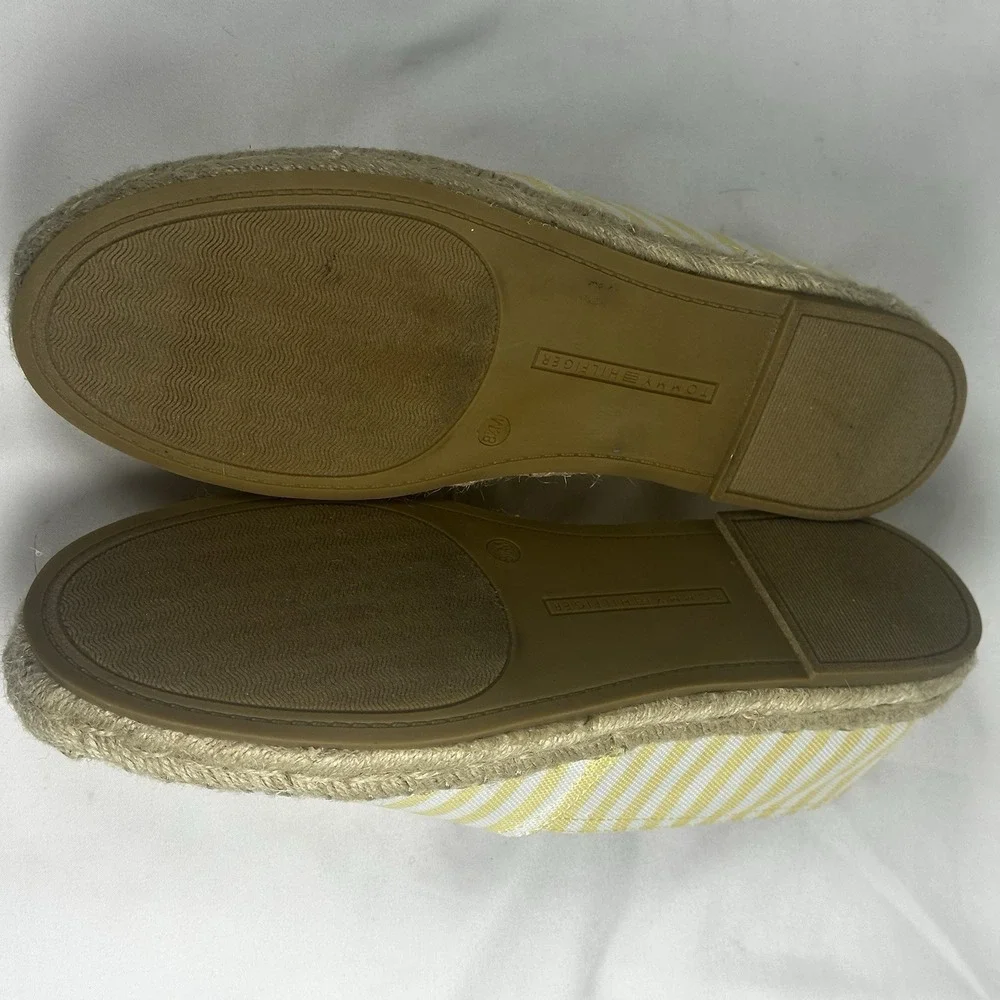 Tommy Hilfiger Pieke‎ Yellow White Striped Espadrille Flats Logo Slip On 8.5M